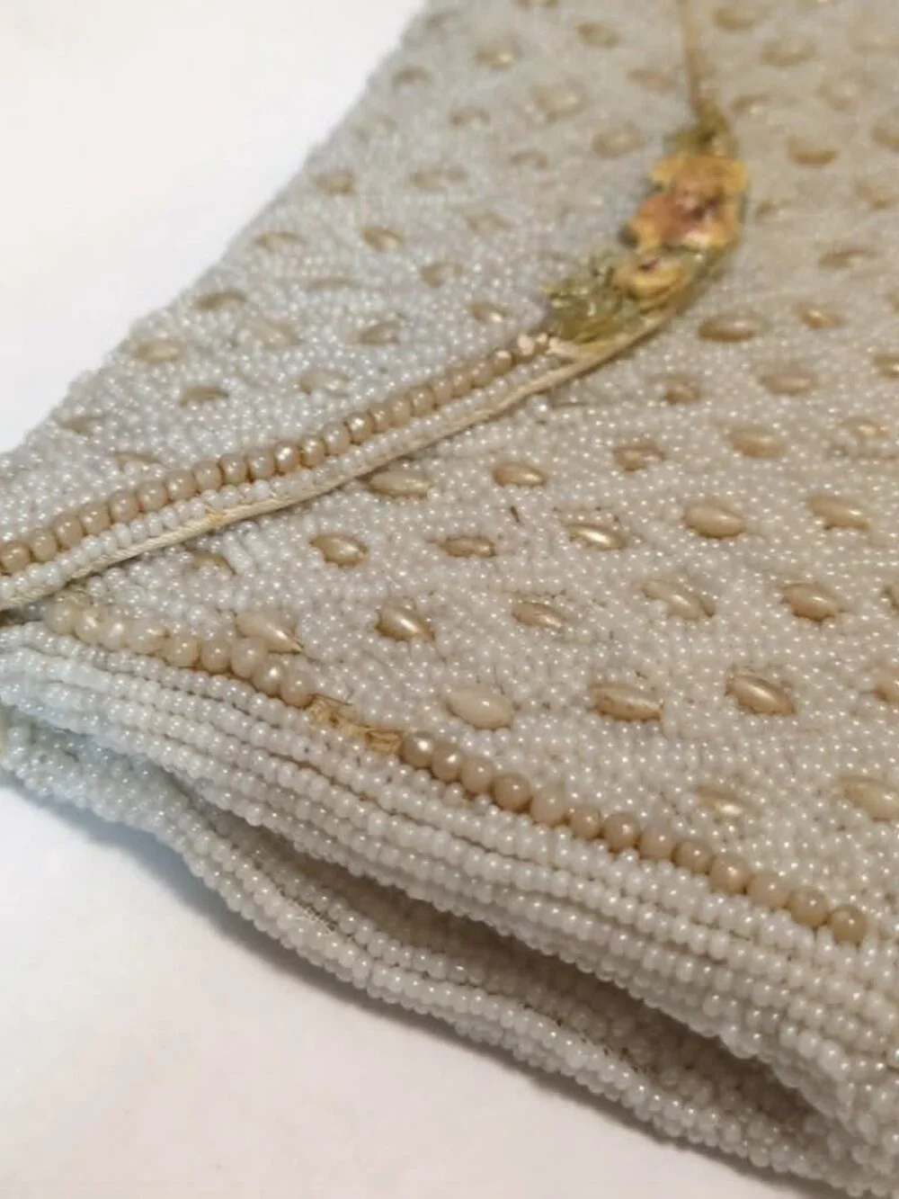 Vintage Envelope Seed Bead Clutch Formal Evening Bag Purse Handstrap France Snap